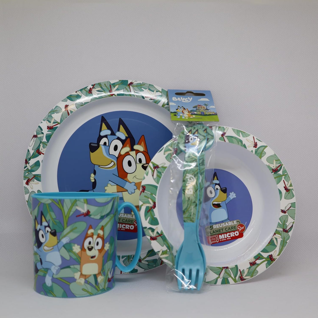 Sorrisini Kindergeschirr set Bluey, Wiederverwendbares Babygeschirr Set, Kinder Essgeschirr, Microwa