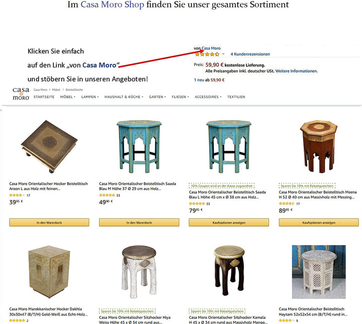 Casa Moro Orientalischer Beistelltisch Soumaya Ø 46cm rund H 46cm aus Mango Massivholz braun handges