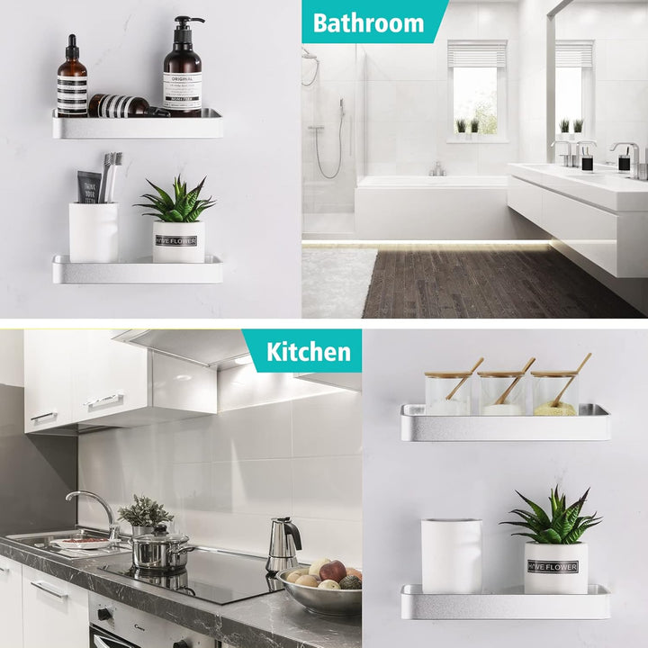 Duschablage Ohne Bohren, Aluminium Badezimmer Regal Selbstklebend Duschkorb Ablageregal mit Mattglas