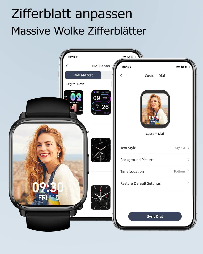 RUIMEN Smartwatch mit Telefonfunktion,Smartwatch für Damen Herren HD-Touch Screen Fitnessuhr mit SpO