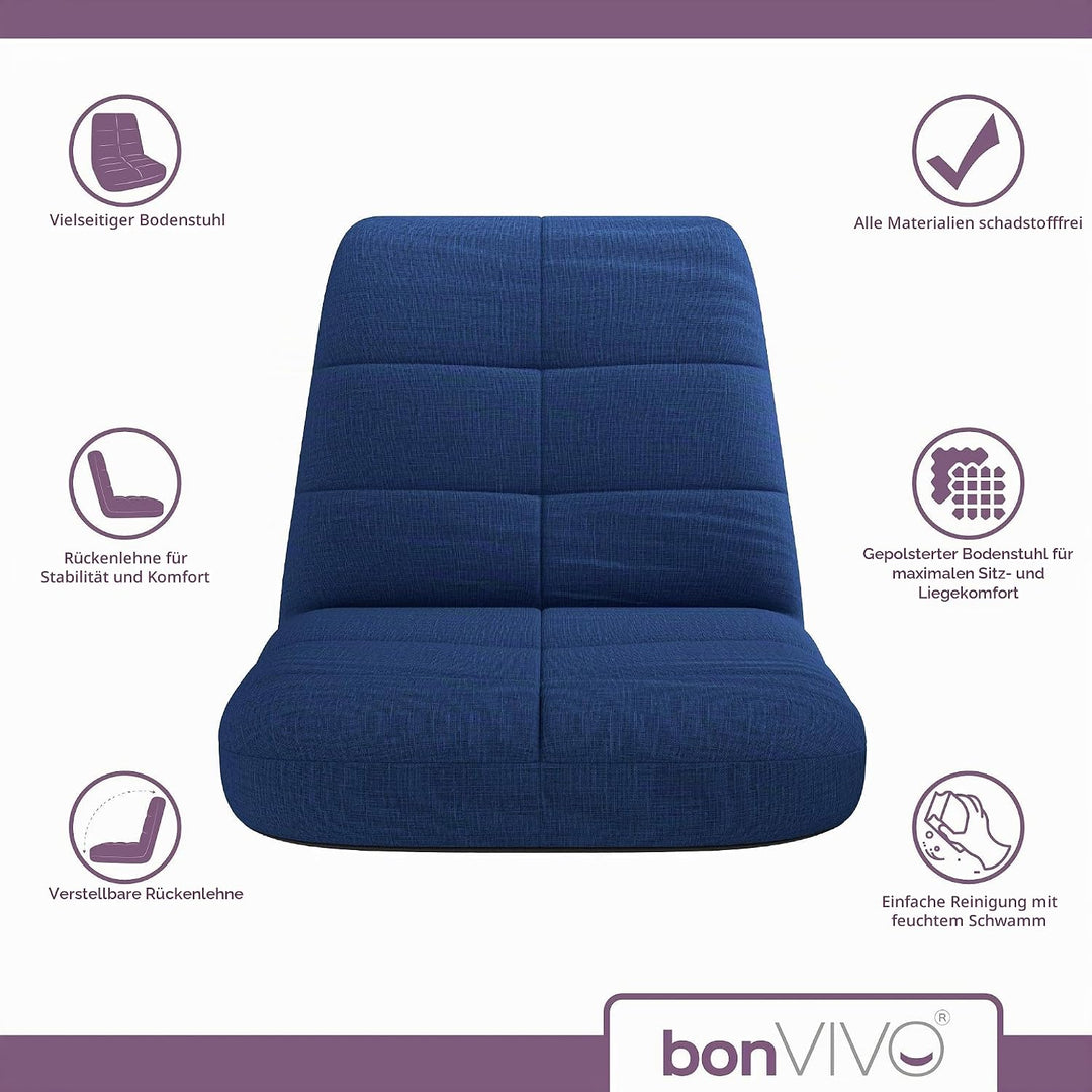 bonVIVO Easy Lounge Bodenstuhl mit Rückenlehne - Faltbarer Bodensessel, Gepolstert &amp; Verstellbar - M