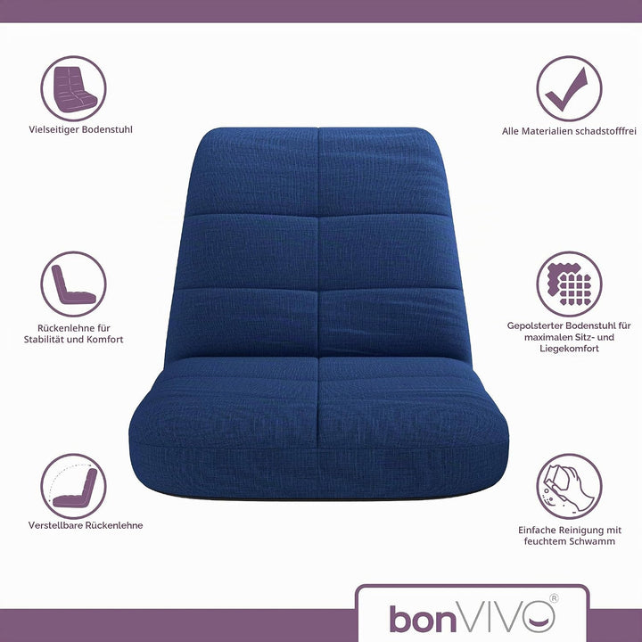 bonVIVO Easy Lounge Bodenstuhl mit Rückenlehne - Faltbarer Bodensessel, Gepolstert &amp; Verstellbar - M