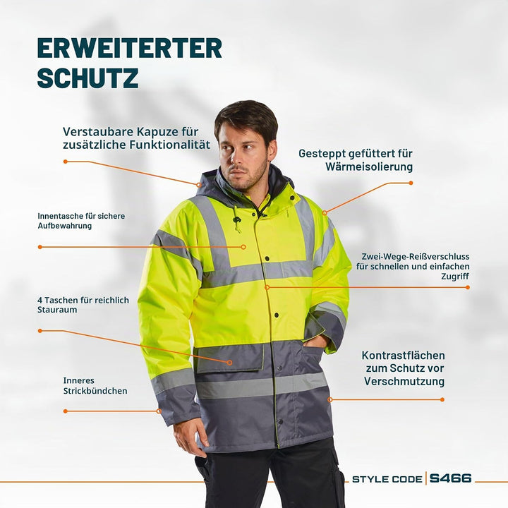 Portwest Warnschutz Kontrast Traffic-Jacke, Grösse: XS, Farbe: Gelb, S466YERXS Gelb XS, Gelb XS
