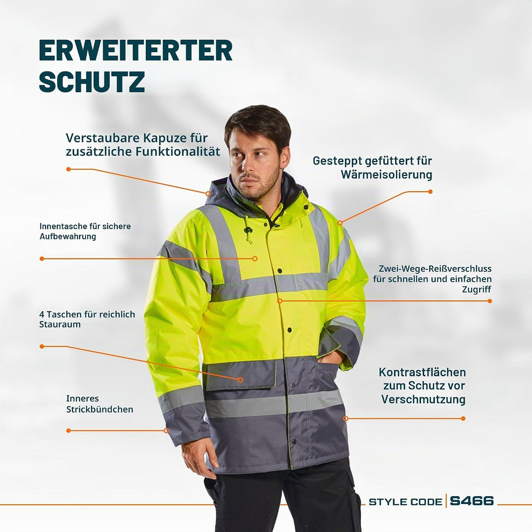 Portwest Warnschutz Kontrast Traffic-Jacke, Grösse: XXXL, Farbe: Gelb, S466YERXXXL Gelb 3XL, Gelb 3X