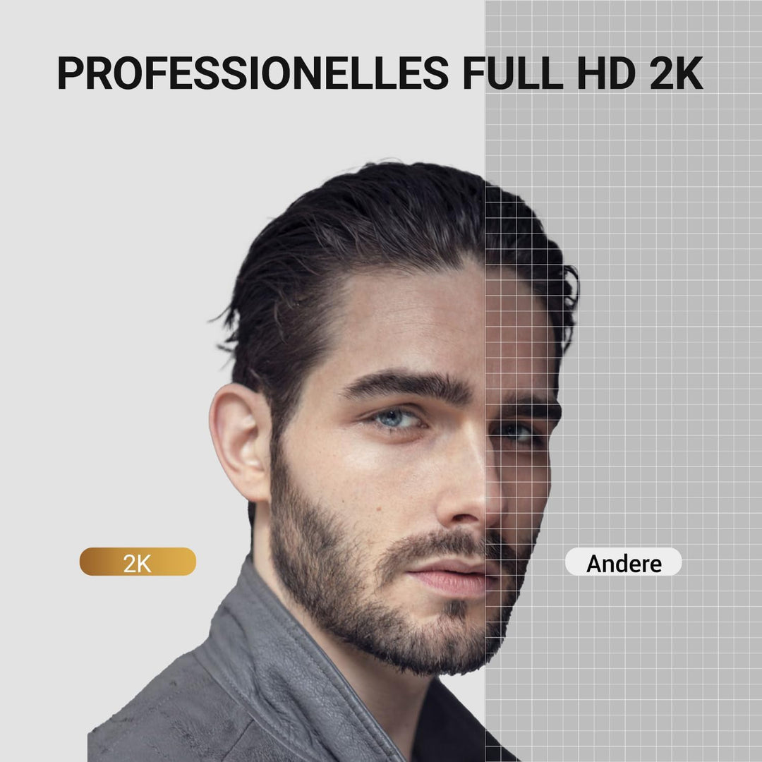 Webcam 2K, USB A Webcam mit Mikrofo, Kamera PC, Rauschunterdrückung Automatische Fixfokus für Live S