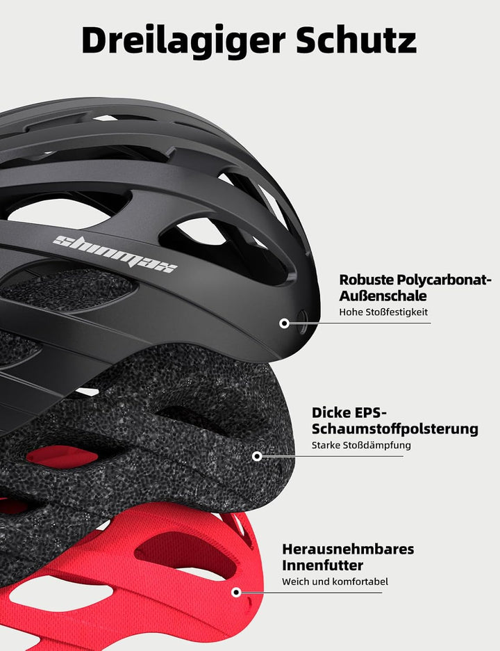 Shinmax Fahrradhelm mit Visier UV-beschützen,Fahrradhelm Herren Damen mit USB Licht Leuchtaufkleber,