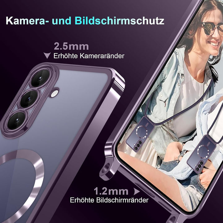 Handyband für Samsung Galaxy S26 Hülle mit Band + 1 Stück Glas Schutzfolie Transparent Silikon Handy