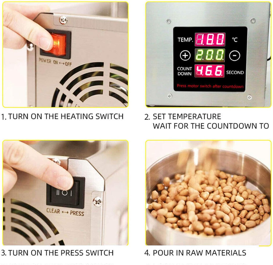 Automatische Ölpresse 600W Ölpresse Maschine aus Edelstahl 304 Digitale Temperaturregelung Erdnussöl