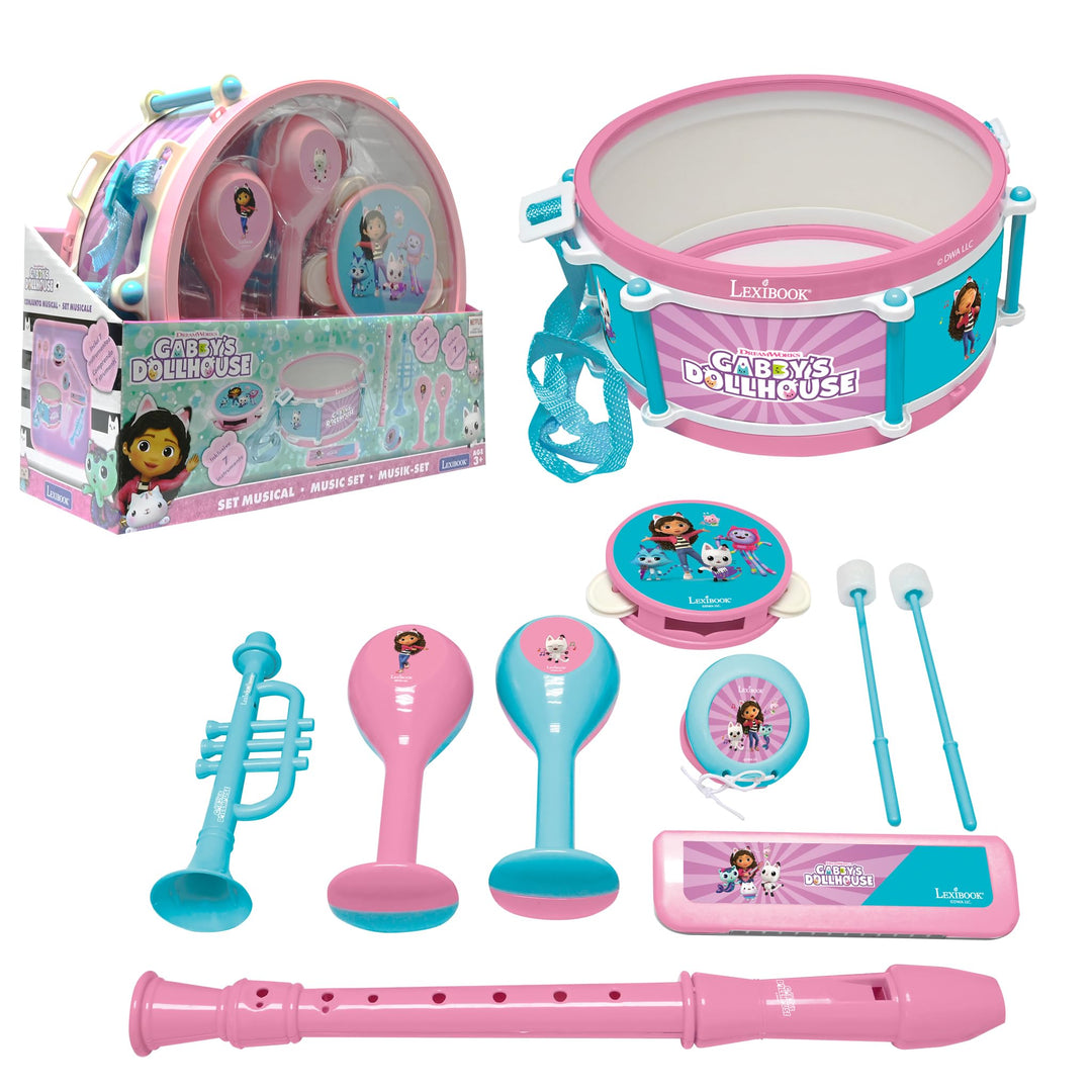 Lexibook, Gabby's Dollhouse, Set mit 7 Musikinstrumenten (Trommel, Maracas, Kastagnetten, Mundharmon