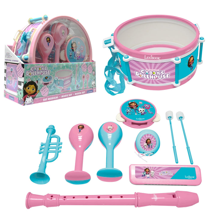Lexibook, Gabby's Dollhouse, Set mit 7 Musikinstrumenten (Trommel, Maracas, Kastagnetten, Mundharmon