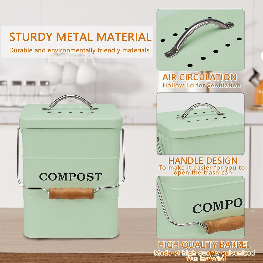 Metall komposteimer mit Deckel Küche biomülleimer Arbeitsplatte und Unterschrank Mini komposter, 6L