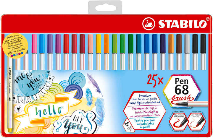 Premium-Filzstift mit Pinselspitze für variable Strichstärken - STABILO Pen 68 brush - 25er Metallet