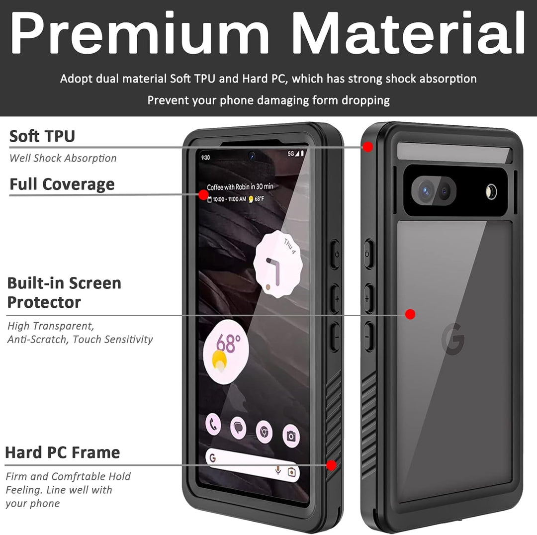 Miimall Schutzhülle für Google Pixel 7A, wasserdicht, IP68, HD-Displayschutz, 360 °, stossfest, robu
