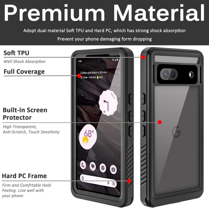 Miimall Schutzhülle für Google Pixel 7A, wasserdicht, IP68, HD-Displayschutz, 360 °, stossfest, robu