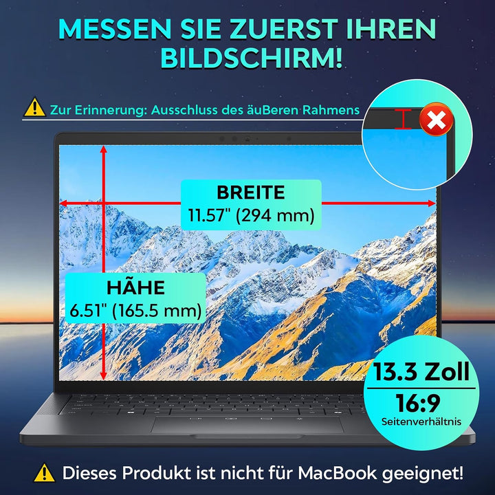 Sichtschutzfolie Laptop 13,3 Zoll 16:9, Anti Spy Blaulicht Blendfrei Blickschutzfolie, Abnehmbarer 1