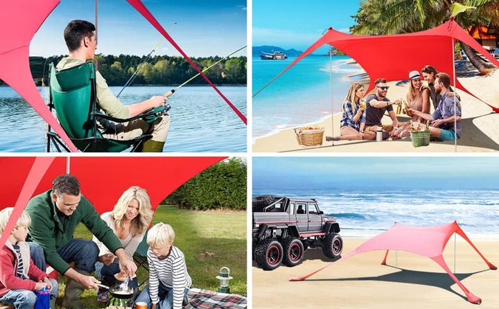 CUUPO Strandzelt, Sonnenschutz, LSF 50+, UV-Schutz, Outdoor-Baldachin, Sonnenschutz mit 2 Stangen fü