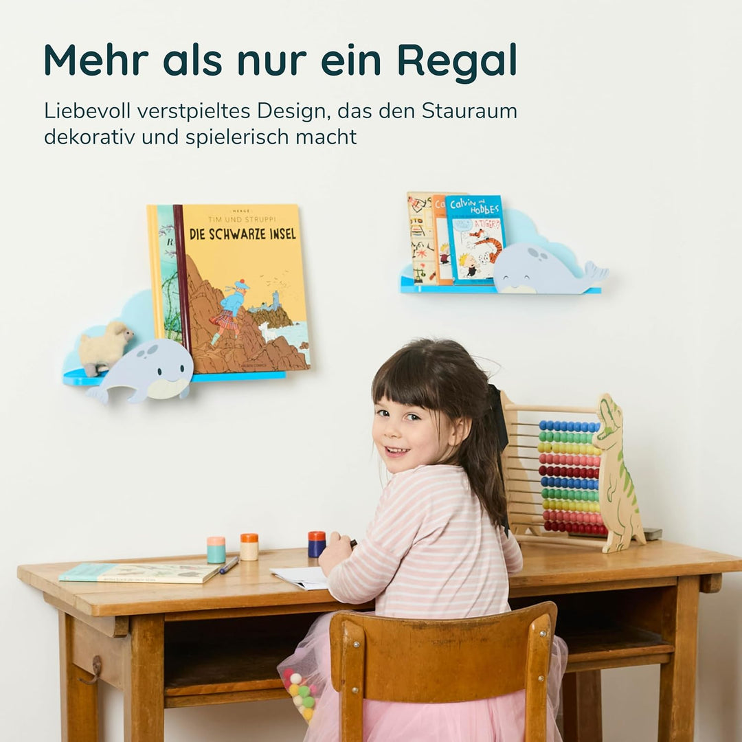 Twig &amp; Leaf Wandregal Kinderzimmer 2er Set aus Massivholz, Schweberegal Holz für Bücher &amp; Spielzeug,
