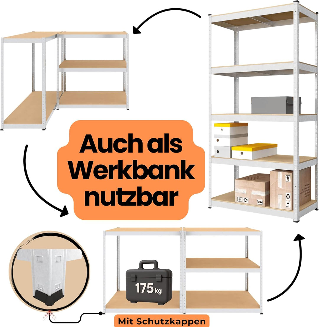 2er-Set 180x60x40 cm Schwerlastregal/Steckregal verzinkt mit 5 MDF-Böden je 175 kg Tragkraft, Metall