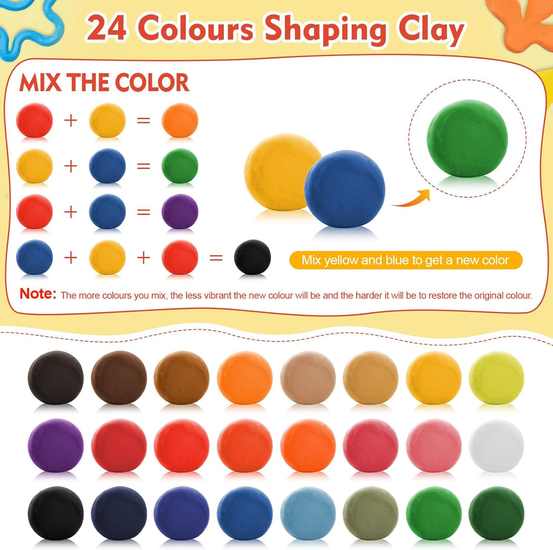 Knete Set für Kinder, 24er Set Knetmasse für Fantasievolles und Kreatives Spielen, 24 Farben Knete m