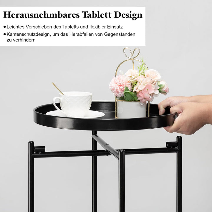 danpinera 2-stöckiger Metall-Beistelltisch mit herausnehmbaren Tabletts, Beistelltisch für draussen,