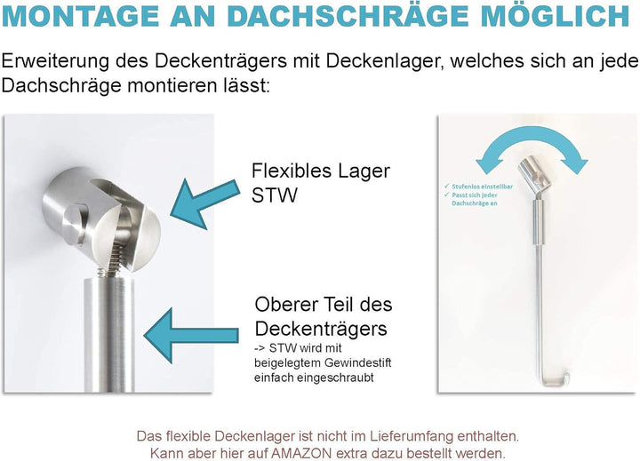 PHOS Edelstahl Design, DSE850, L-Form 85 x 85 cm, Duschvorhangstange, Deckenträger einkürzbar, echte