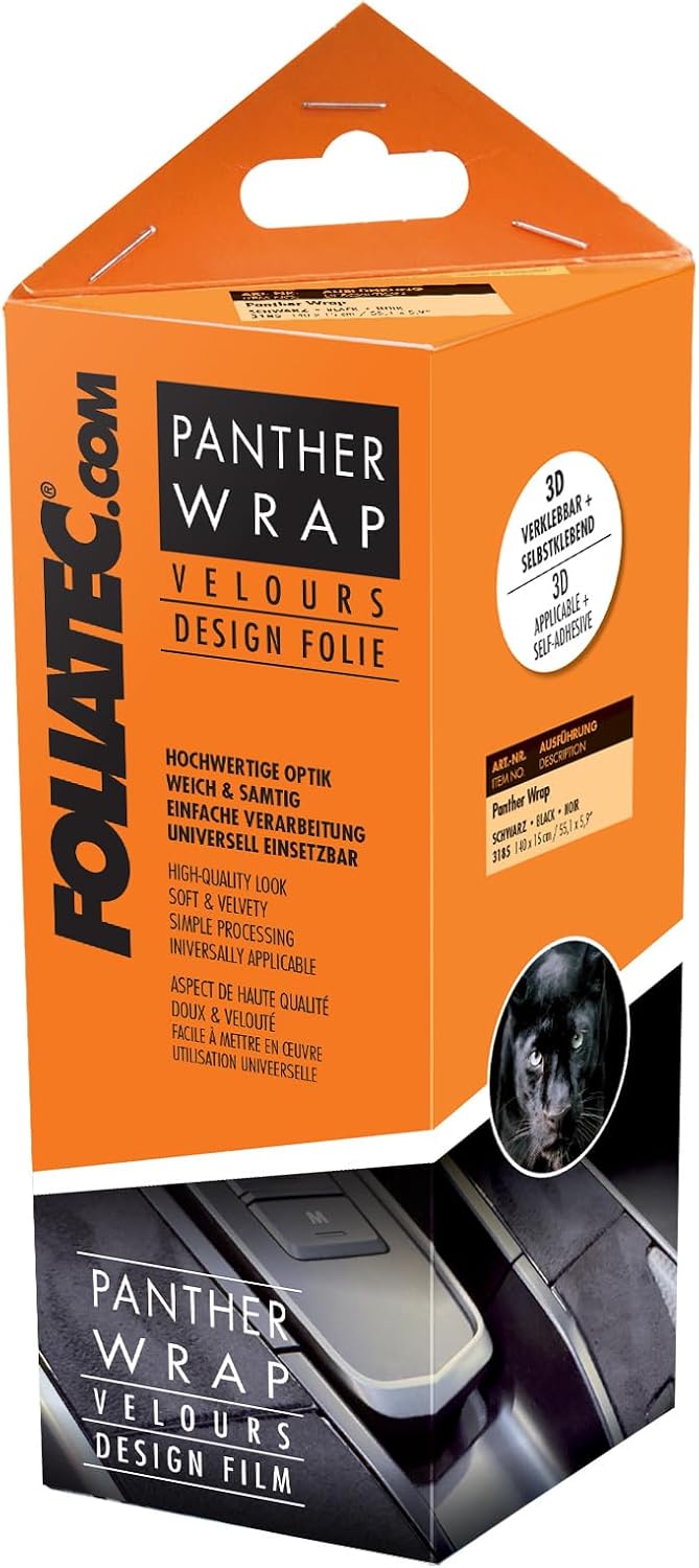 Foliatec Cockpit Designfolie Panther Wrap Wildleder Optik Folie für Auto Cockpit, schwarz, 15 x 140