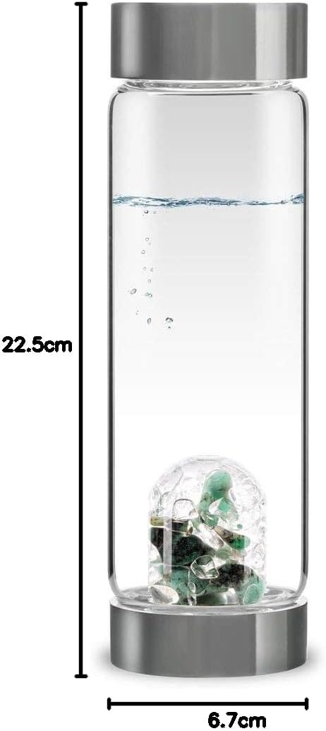 VitaJuwel ViA VITALITY - Wasserflasche mit Smaragd & Bergkristall für Regeneration und Erneuerung