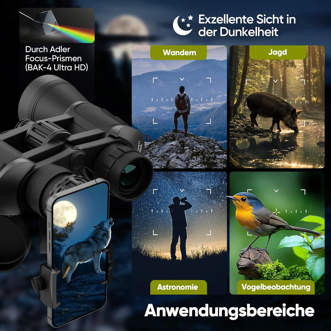 Fernglas Erwachsene 10x50 für Anfänger und Profis, HD mit 25mm Augenmuschel, BAK4+FMC,wasserdicht,le