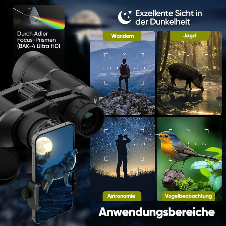 Fernglas Erwachsene 10x50 für Anfänger und Profis, HD mit 25mm Augenmuschel, BAK4+FMC,wasserdicht,le