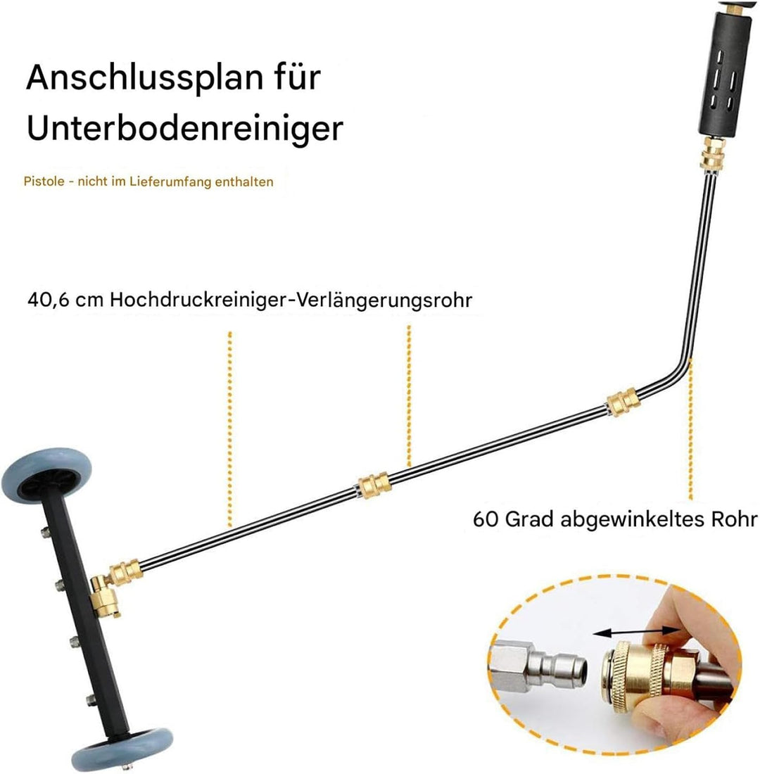 Auto Hochdruck Unterbodenreiniger - 16" Unterbodenwäsche Mit 2 Verlängerungsrohren & 60° Winkelstab,
