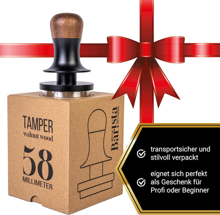 Bar.ista22 Kaffee Tamper 58mm druckregulierend mit Ripple-Base – Espresso Kaffeestampfer aus Edelsta
