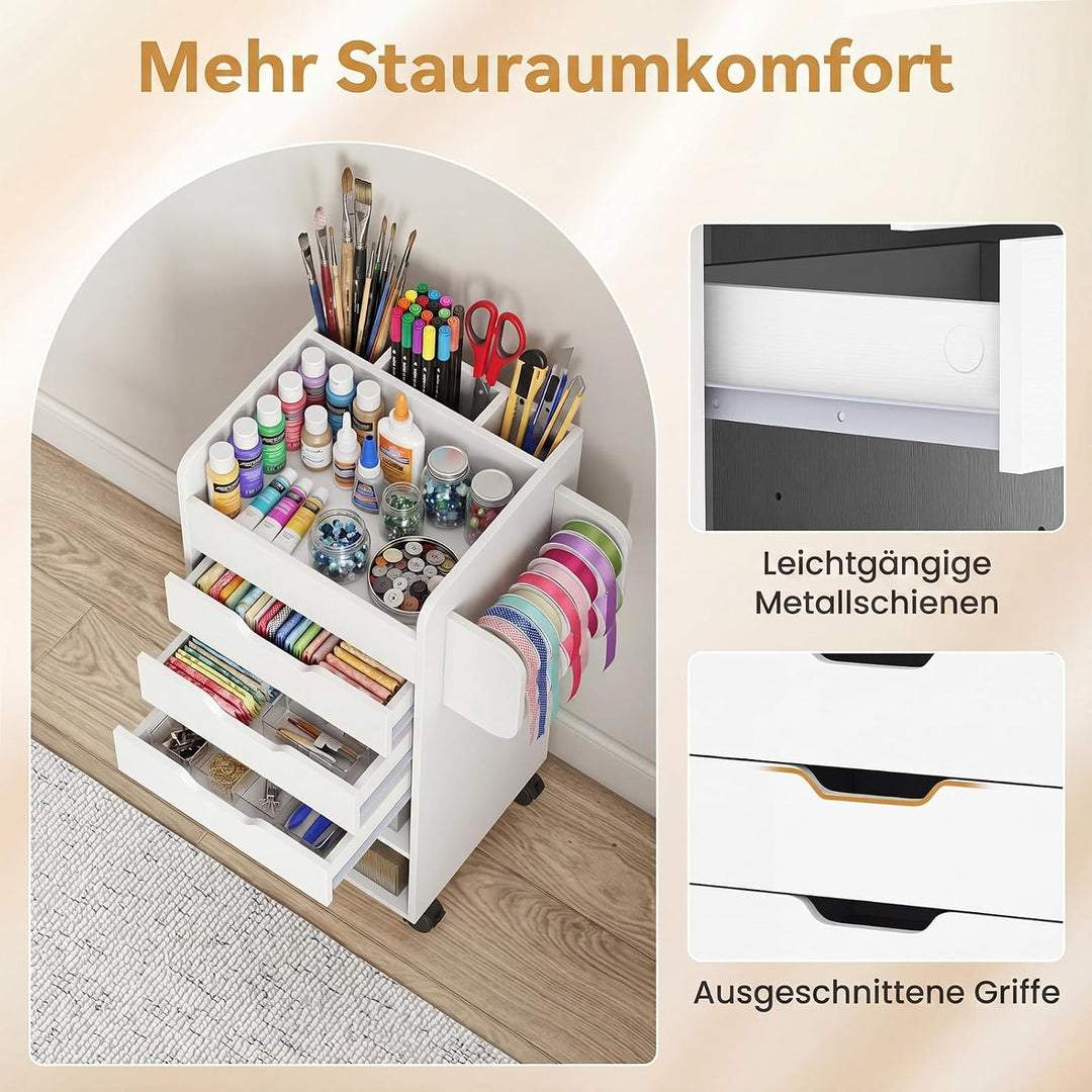 COSTWAY Rollcontainer mit 3 Schubladen, Rollwagen auf Rollen (Weiss), Weiss