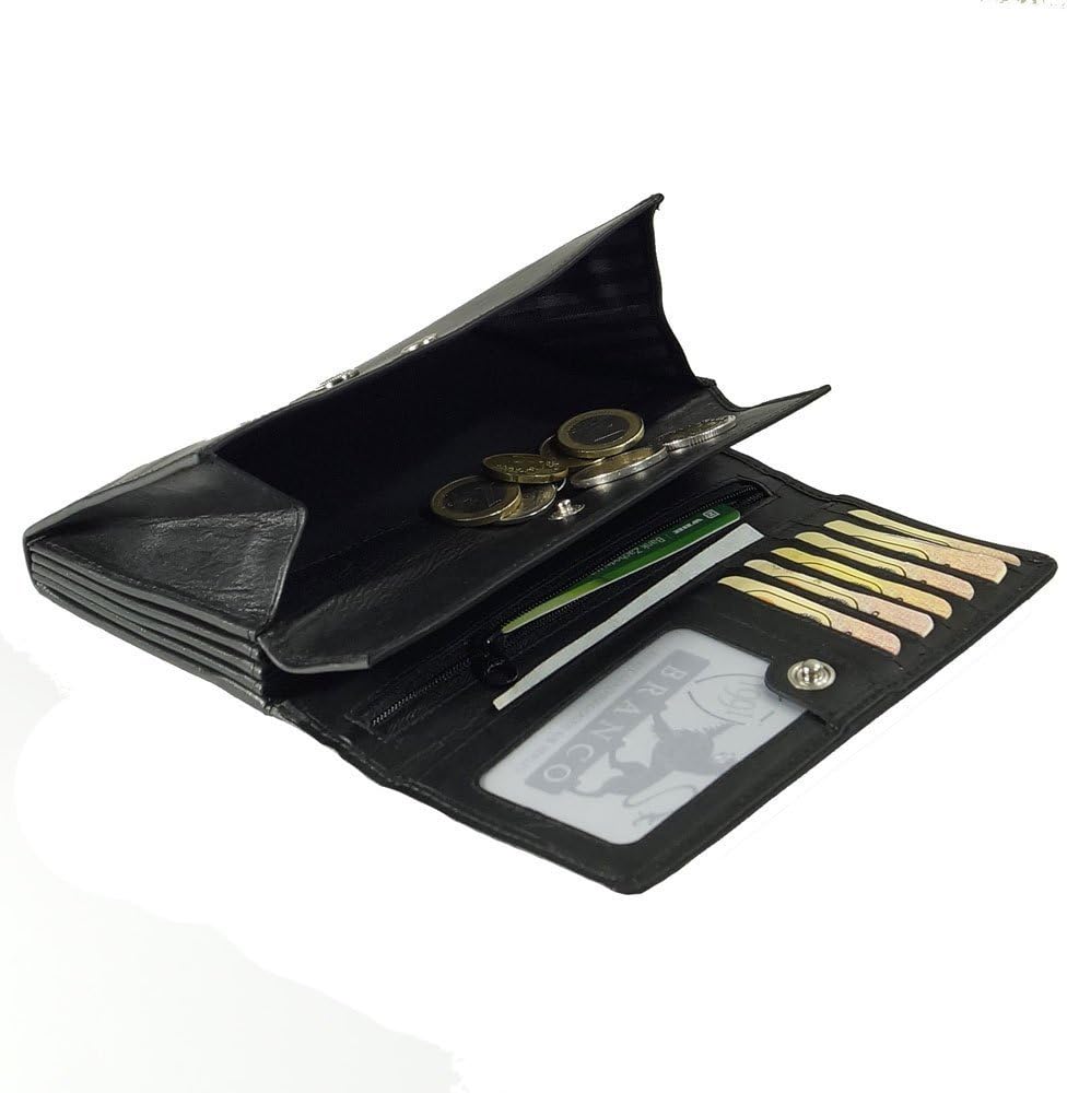 GoBago Branco Damen Leder Geldbörse 17 cm lang, Portemonnaie aus Rindleder 6 Farben, Geldbeutel mit