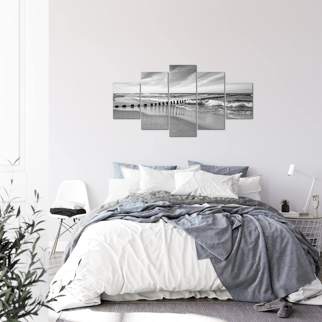 Runa Art Bild Schlafzimmer Wohnzimmer Strand Meer 5 Teilig Panorma Schwarz Weiss Wandbilder auf Vlie
