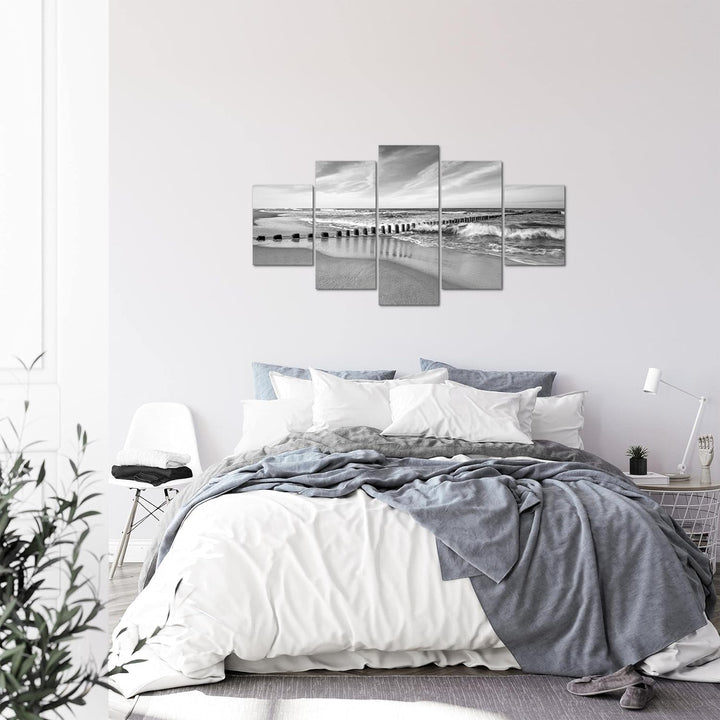 Runa Art Bild Schlafzimmer Wohnzimmer Strand Meer 5 Teilig Panorma Schwarz Weiss Wandbilder auf Vlie