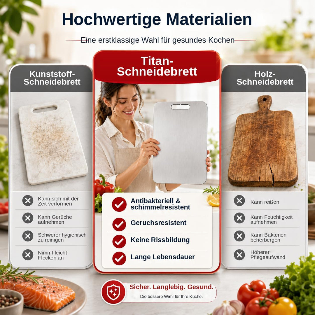 3 Stücke Titan Schneidebrett S316 Edelstahl, BPA-frei Doppelseitiges Board für Fleisch, Brot, Gemüse