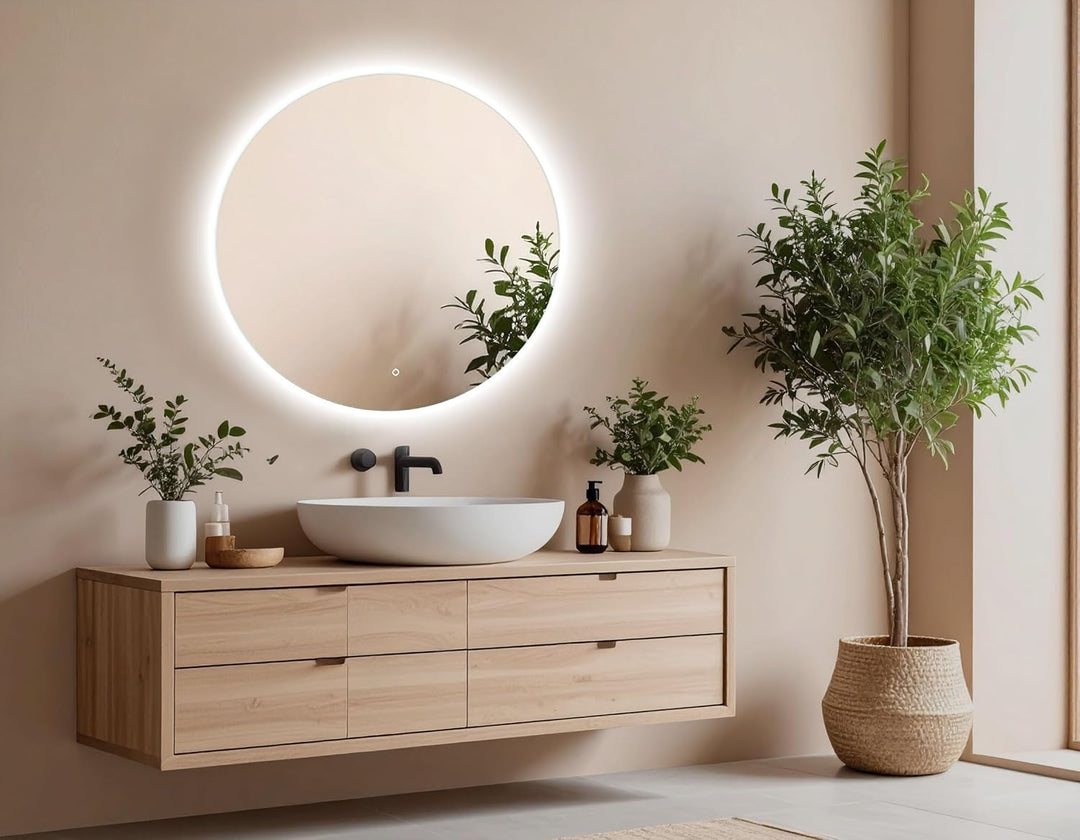 Venti 60cm Badspiegel mit Beleuchtung, Badezimmerspiegel mit Beleuchtung, LED Badspiegel, Spiegel Ru
