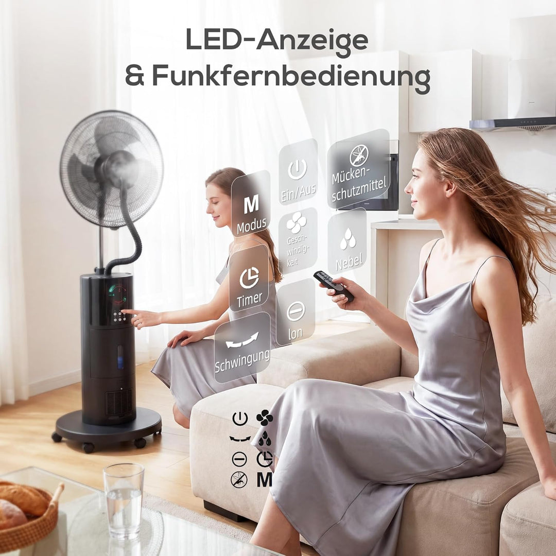 HOMCOM Ventilator mit Wasserkühlung, Luftbefeuchter leise, Neigbar Standventilator inkl. Sprühnebel,