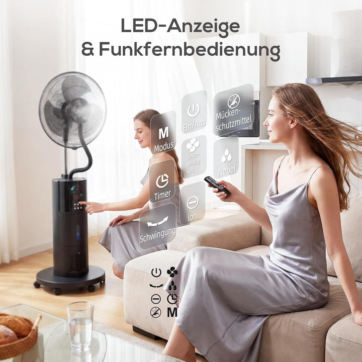 HOMCOM Ventilator mit Wasserkühlung, Luftbefeuchter leise, Neigbar Standventilator inkl. Sprühnebel,