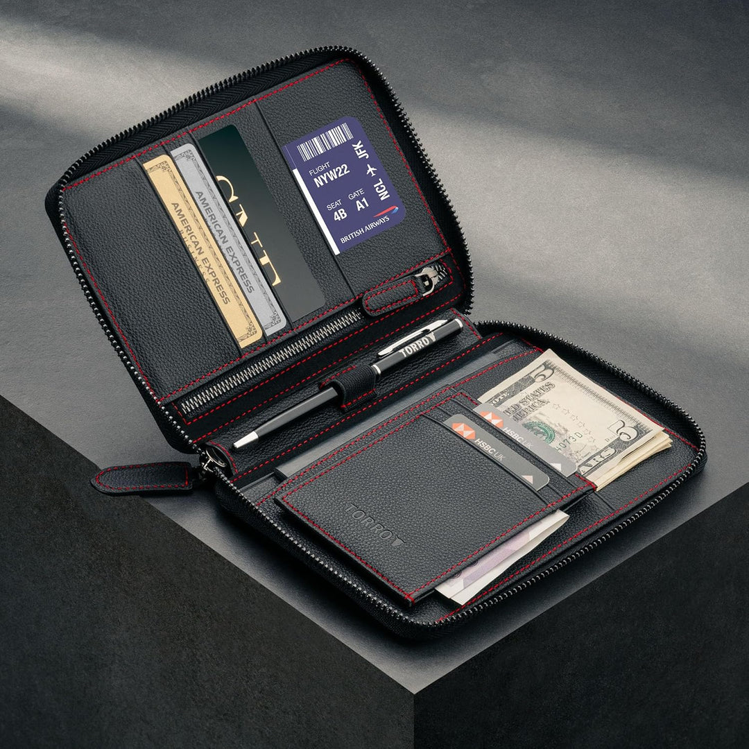TORRO Reisebrieftasche - Reisebrieftasche aus echtem Leder mit Reisepasshalter und abnehmbarem Karte