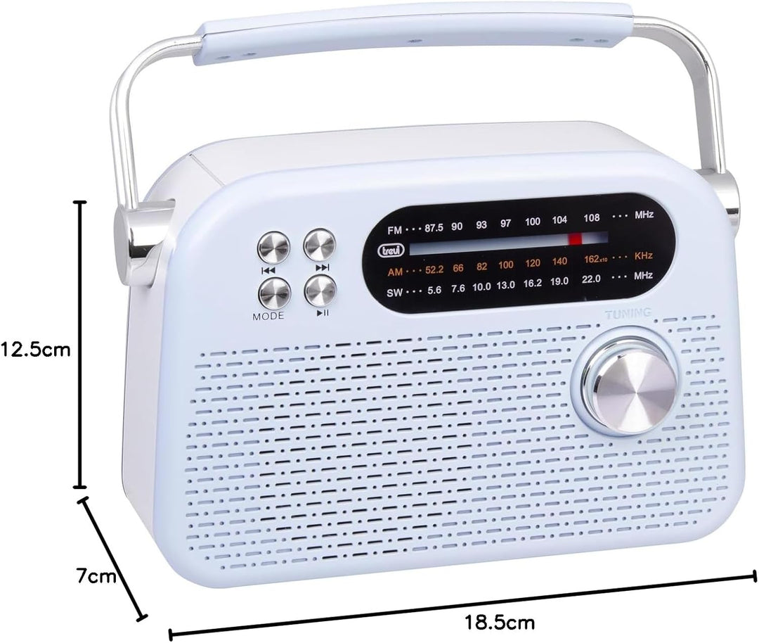 Trevi RDA 70 BR Tragbares kabelloses Multiband-Radio FM AM SW mit USB, Micro SD, MP3 und wiederaufla