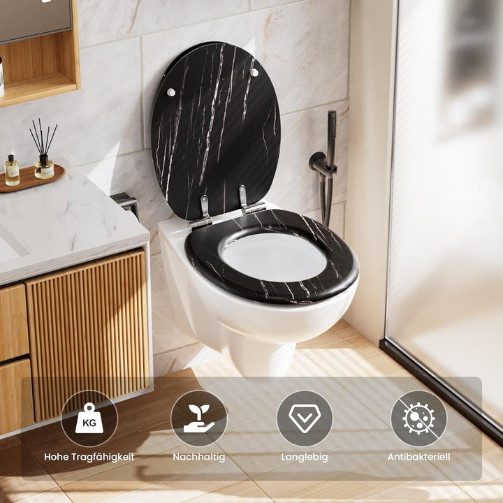 Toilettendeckel mit Absenkautomatik Holz - WC Sitz Bambus Klodeckel Oval MDF Klobrille Toilettensitz