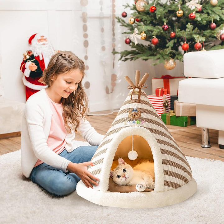 Galatée Katzenhöhlenbett, Süsses Katzenhaus-Hundeiglu Mit Abnehmbarem Kissen, Bequemes Dreieckiges H