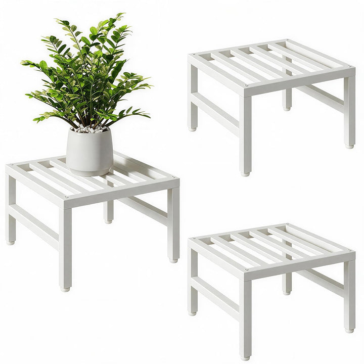 IBUYKE 3 Stück Metall Pflanzenständer für Innen Aussen, Weiss TMJ075W-3, Weiss-3er Pack