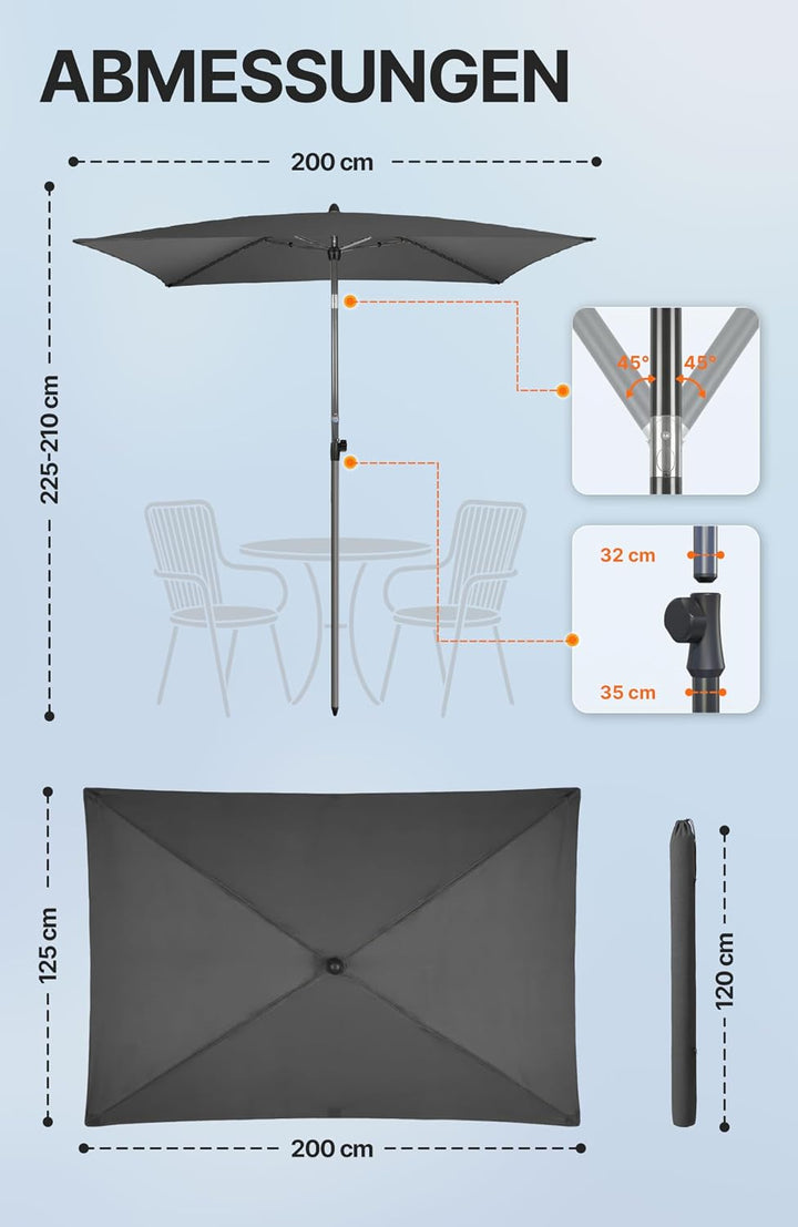 4smile Sonnenschirm Balkon mit Kurbel, Sonnenschutz Balkon mit Schutzhülle, Sonnenschirm rechteckig