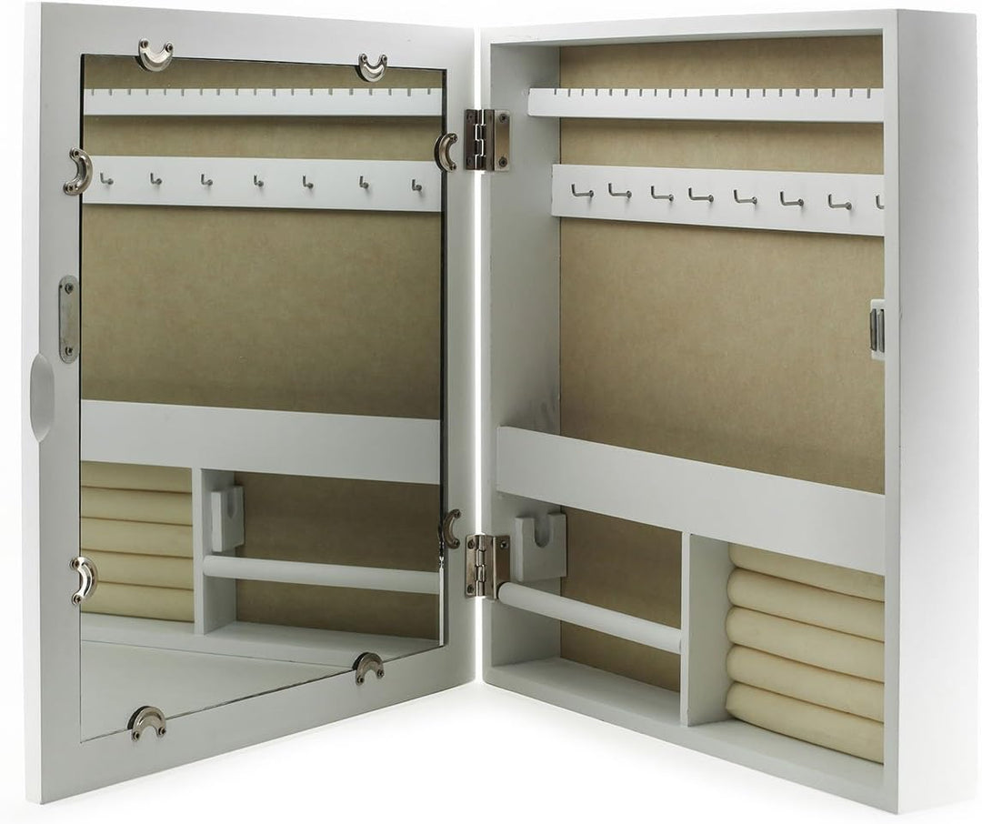 levandeo Schmuckkasten Fotorahmen Bilderrahmen Spiegel in weiss für 5 Fotos - 45x32x7cm Schmuckaufbe