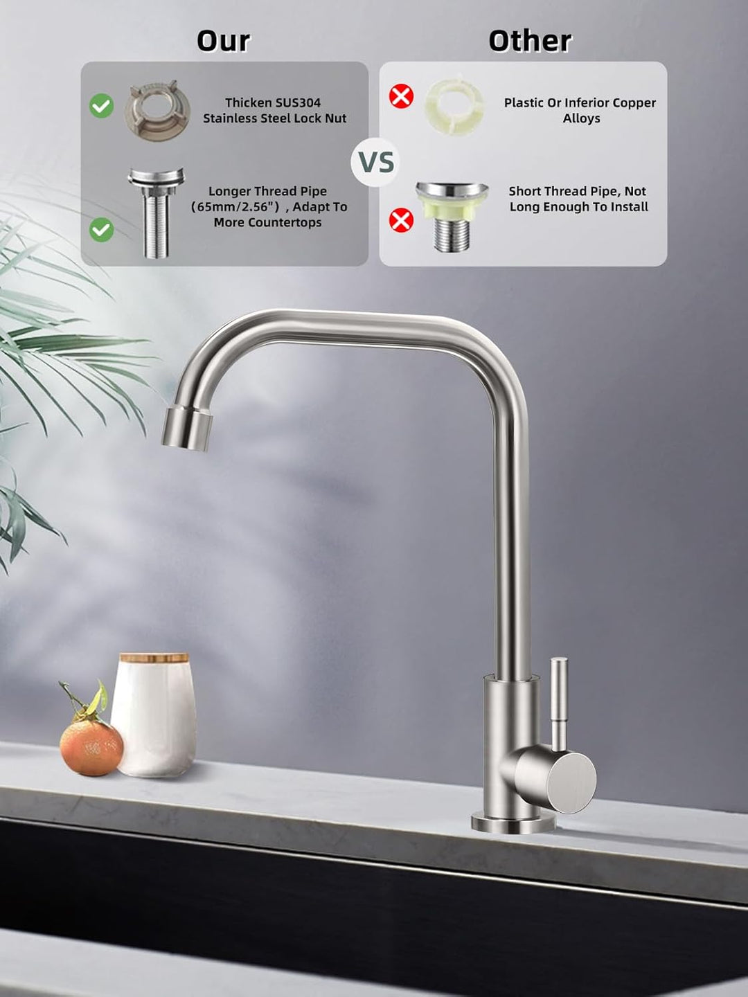 Nur kalter Wasserhahn, Einloch-Küchenspüle, SUS304 Edelstahl, gebürstetes Nickel
