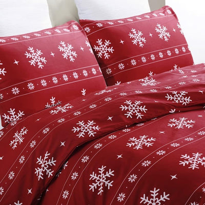 YEPINS Weihnachten Bettwäsche 200x200 Rot Schneeflocken Mikrofaser Weihnachts Motiv Bettbezug Set 3