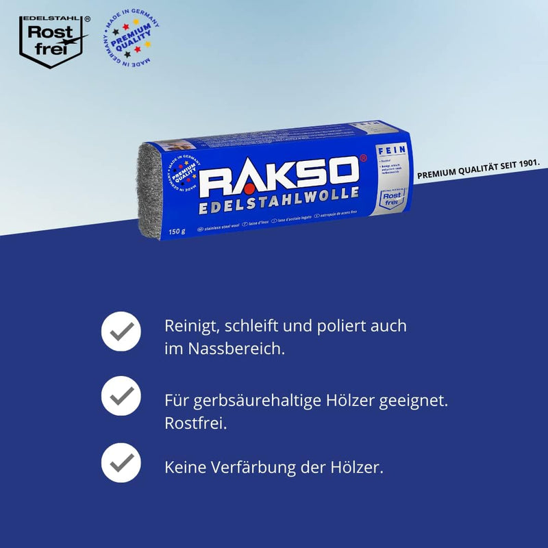 RAKSO Edelstahlwolle fein - 1,8 kg, 12 Banderolen à 150g rostfrei, hygienische Reinigung, reinigt, s