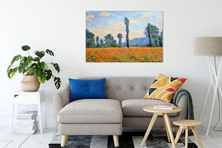 Claude Monet - Mohnfeld Giverny als Leinwandbild/Grösse: 100x70 cm/Wandbild/Kunstdruck/fertig bespan